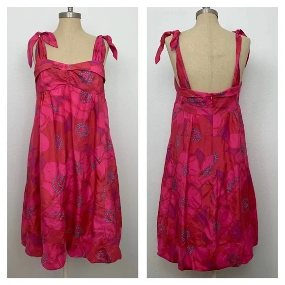 Marc Jacobs Women’s Sz 10 Tulip Bubble Dress Tie Straps Pink Y2K Vtg 100% Silk - Picture 3 of 9